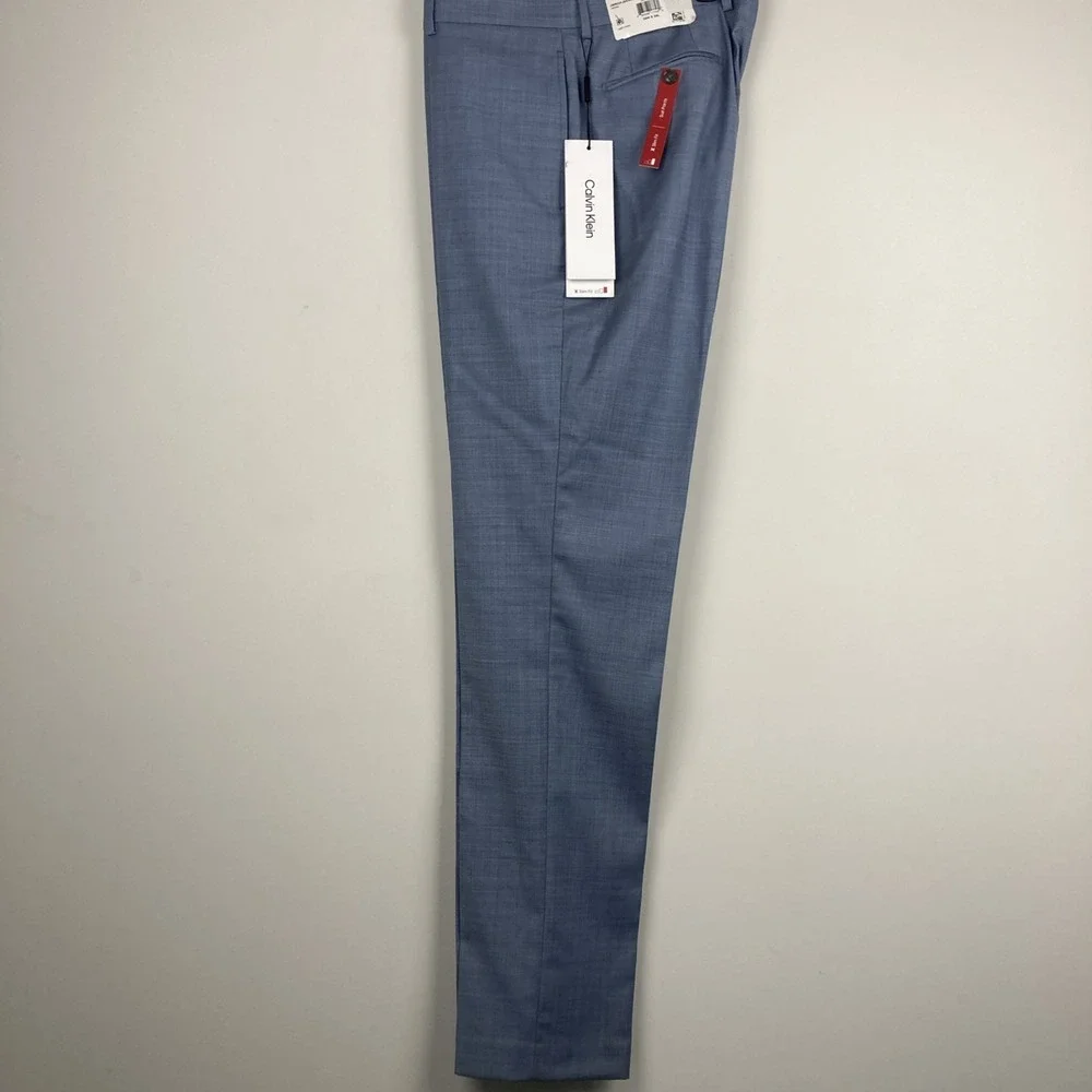 Calvin Klein Mens Slim fit Dress Pants 34W 34L‎ Light Blue Solid Stretch